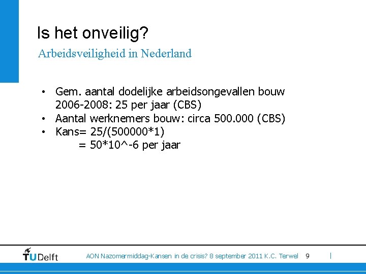 Is het onveilig? Arbeidsveiligheid in Nederland • Gem. aantal dodelijke arbeidsongevallen bouw 2006 -2008: