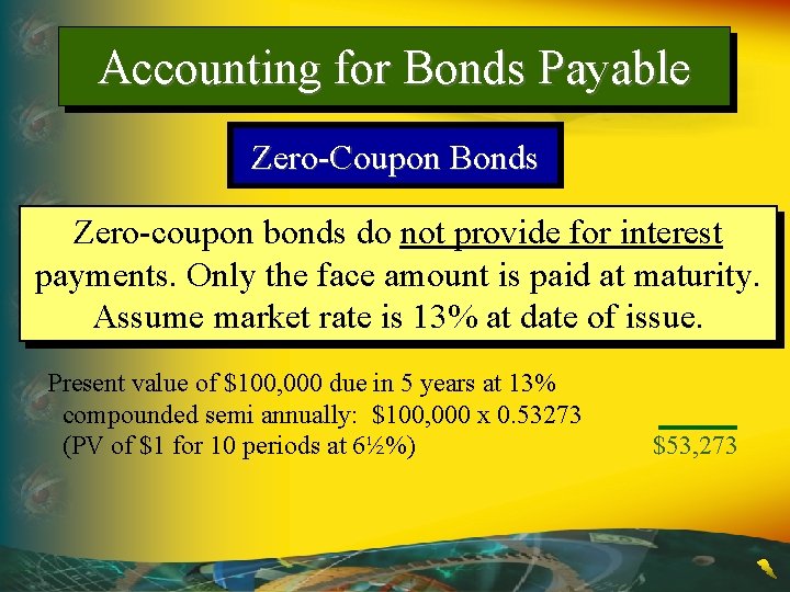 Accounting for Bonds Payable Zero-Coupon Bonds Zero-coupon bonds do not provide for interest payments.