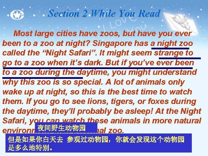 Section 2 While You Read Most large cities have zoos, but have you ever