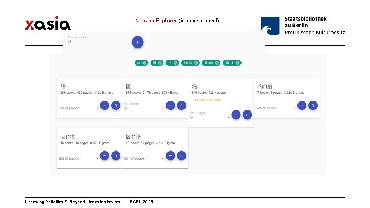 N-gram Explorer (in development) Licensing Activities & Beyond Licensing Issues | EASL 2019 