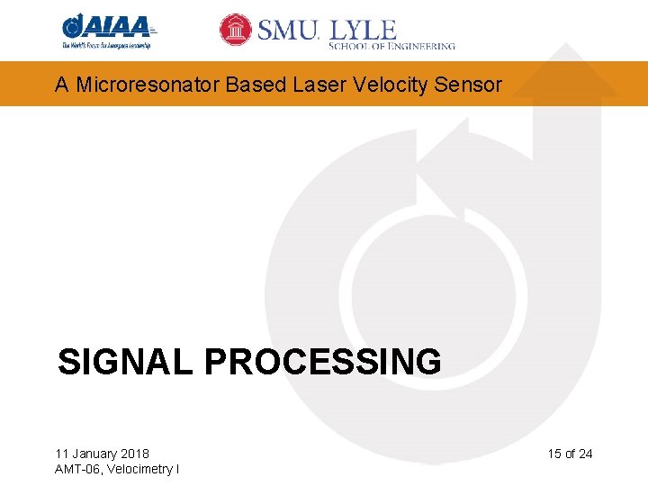 A Microresonator Based Laser Velocity Sensor SIGNAL PROCESSING 11 January 2018 AMT-06, Velocimetry I