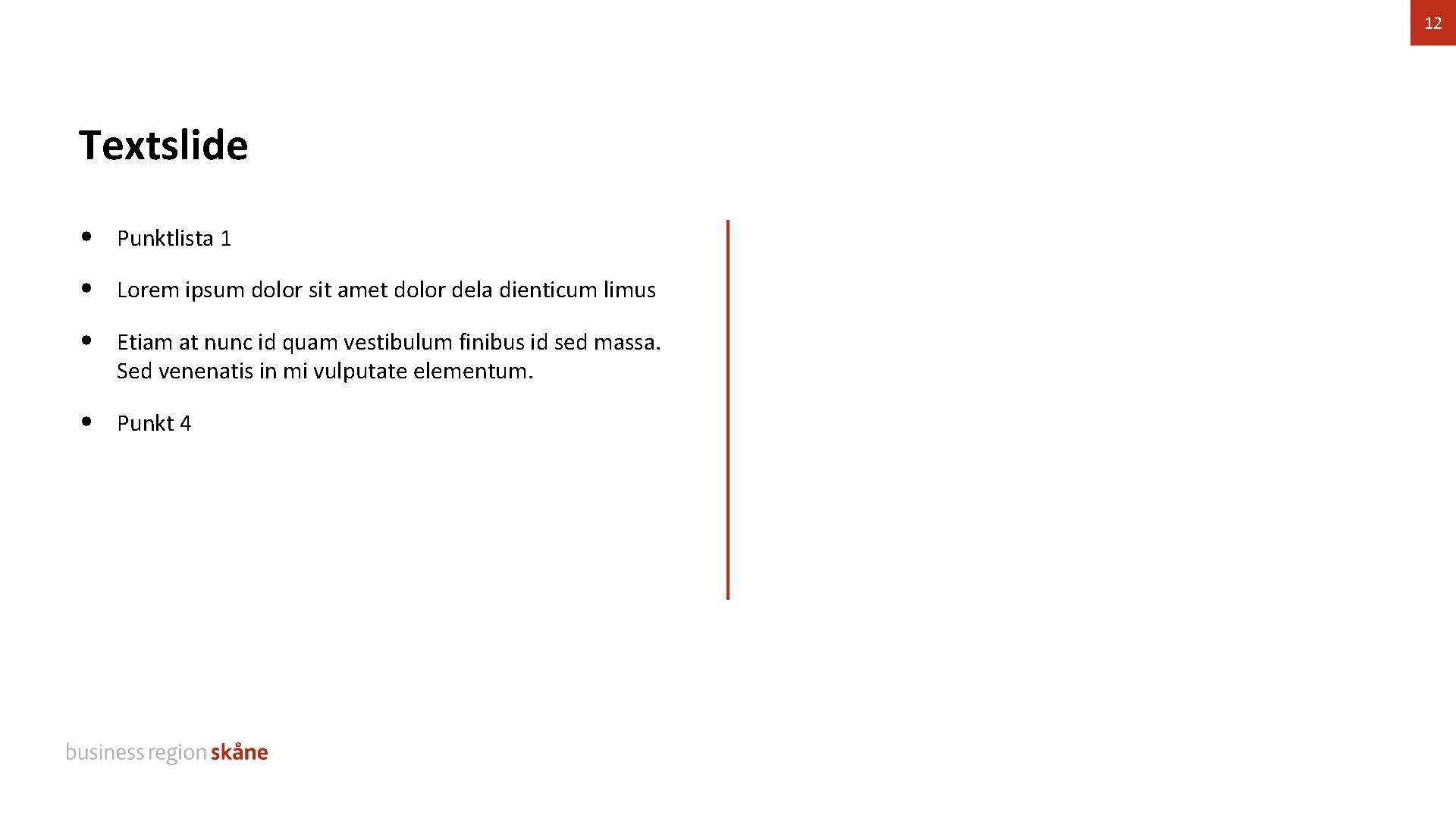 12 Textslide • Punktlista 1 • Lorem ipsum dolor sit amet dolor dela dienticum