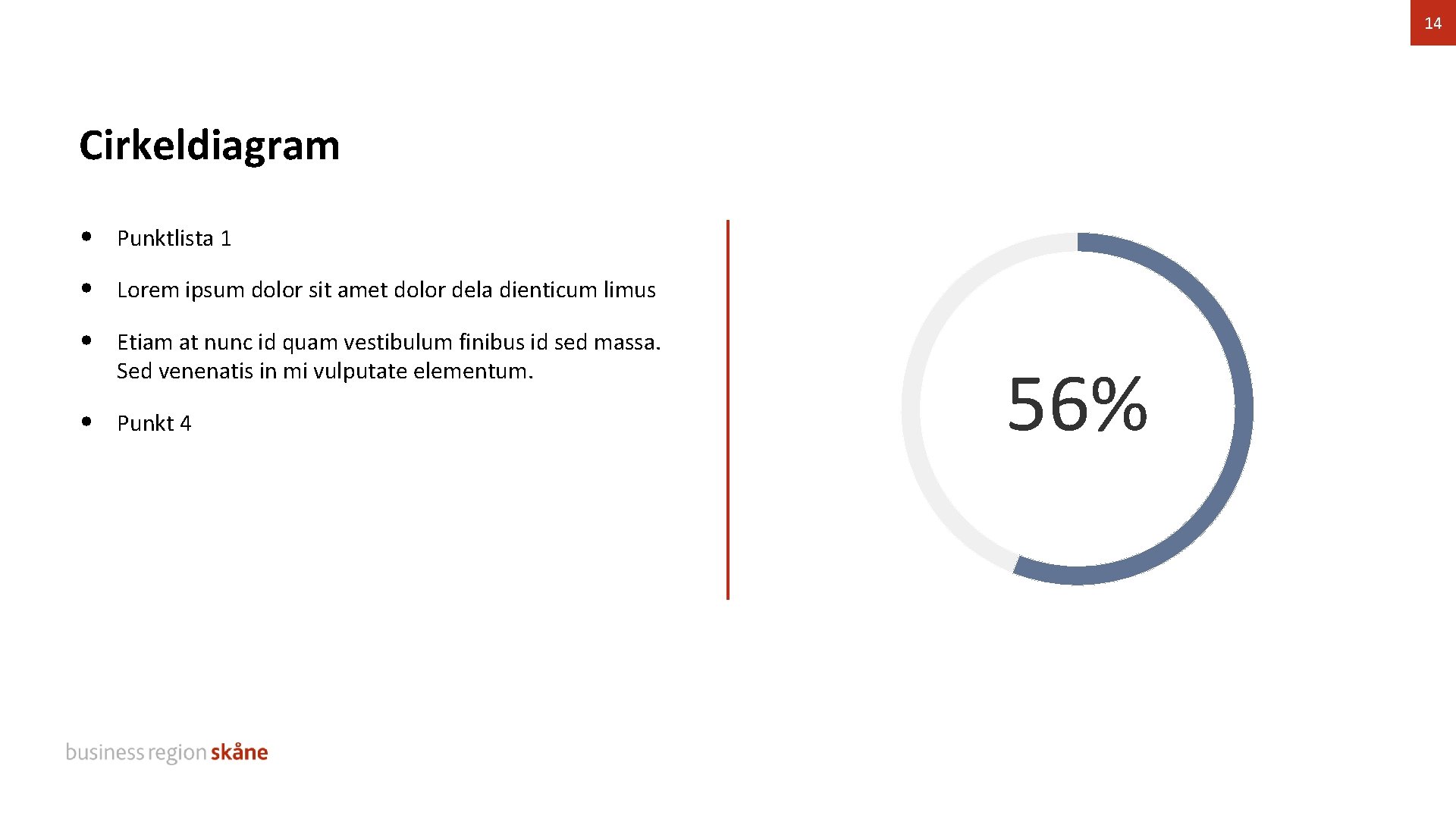 14 Cirkeldiagram • Punktlista 1 • Lorem ipsum dolor sit amet dolor dela dienticum