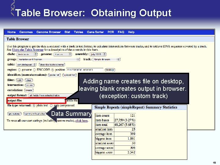Table Browser: Obtaining Output Adding name creates file on desktop, leaving blank creates output
