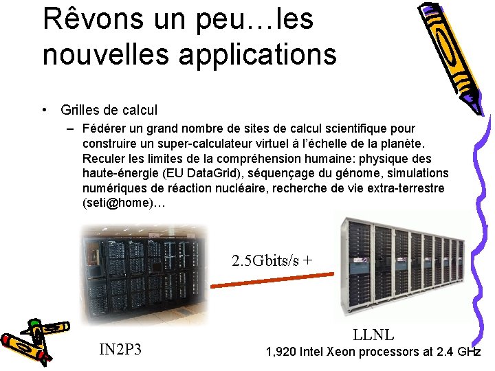 Rêvons un peu…les nouvelles applications • Grilles de calcul – Fédérer un grand nombre