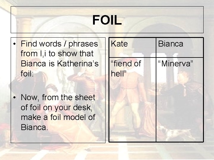 FOIL • Find words / phrases from I, i to show that Bianca is