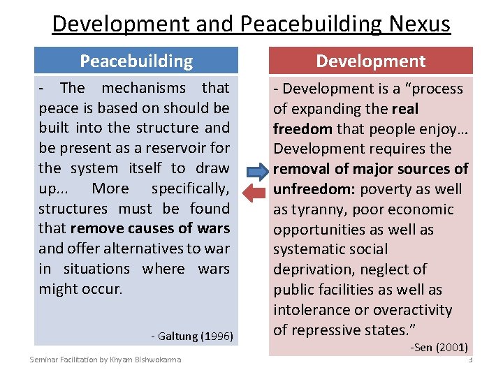Development and Peacebuilding Nexus Peacebuilding Development - The mechanisms that peace is based on