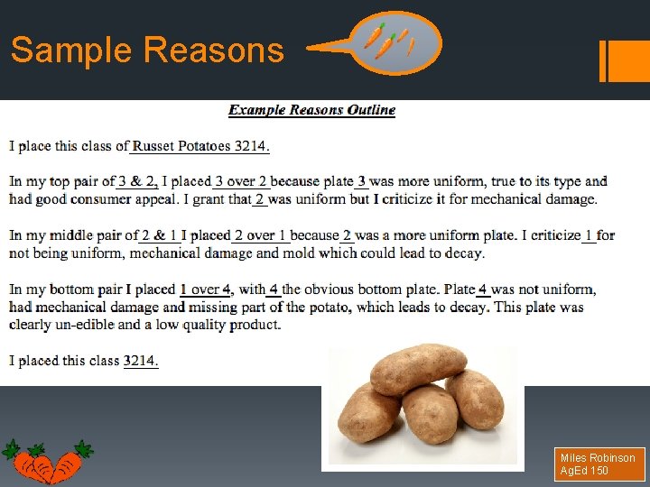Sample Reasons Miles Robinson Ag. Ed 150 