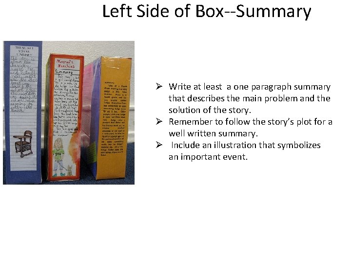 Left Side of Box--Summary Ø Write at least a one paragraph summary that describes