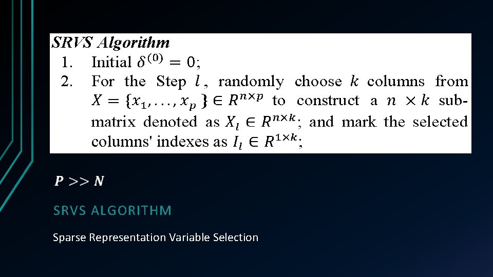 SRVS ALGORITHM Sparse Representation Variable Selection SRVS ALGORITHM Sparse Representation Variable Selection