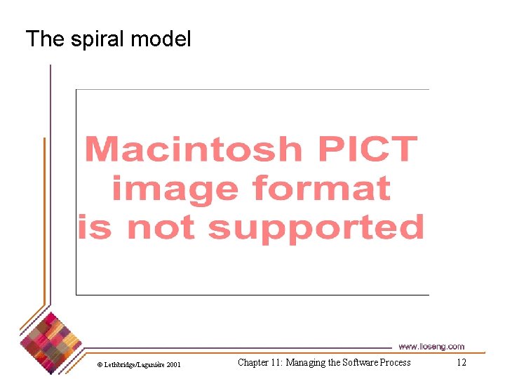 The spiral model © Lethbridge/Laganière 2001 Chapter 11: Managing the Software Process 12 