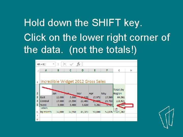 Hold down the SHIFT key. Click on the lower right corner of the data.
