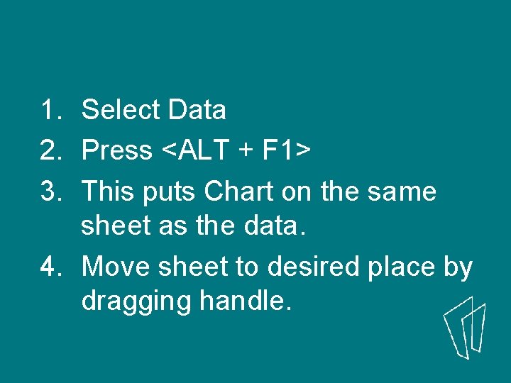 1. Select Data 2. Press <ALT + F 1> 3. This puts Chart on