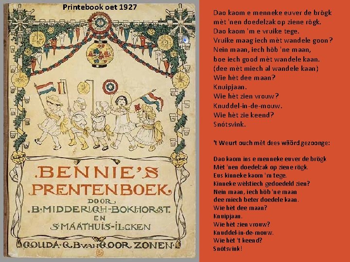 Printebook oet 1927 Dao kaom e menneke euver de brögk mèt 'nen doedelzak op
