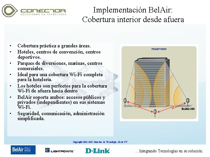 Implementación Bel. Air: Cobertura interior desde afuera • • Cobertura práctica a grandes áreas.