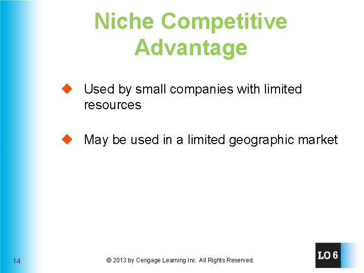 Niche Competitive Advantage u Used by small companies with limited resources u May be