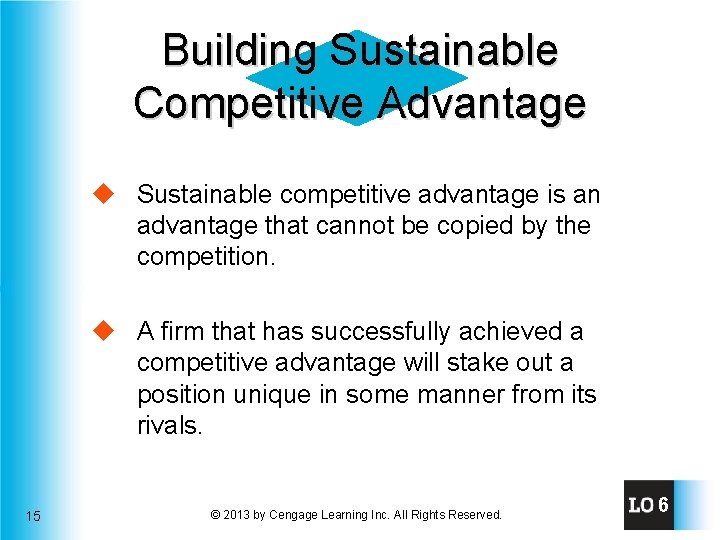 Building Sustainable Competitive Advantage u Sustainable competitive advantage is an advantage that cannot be