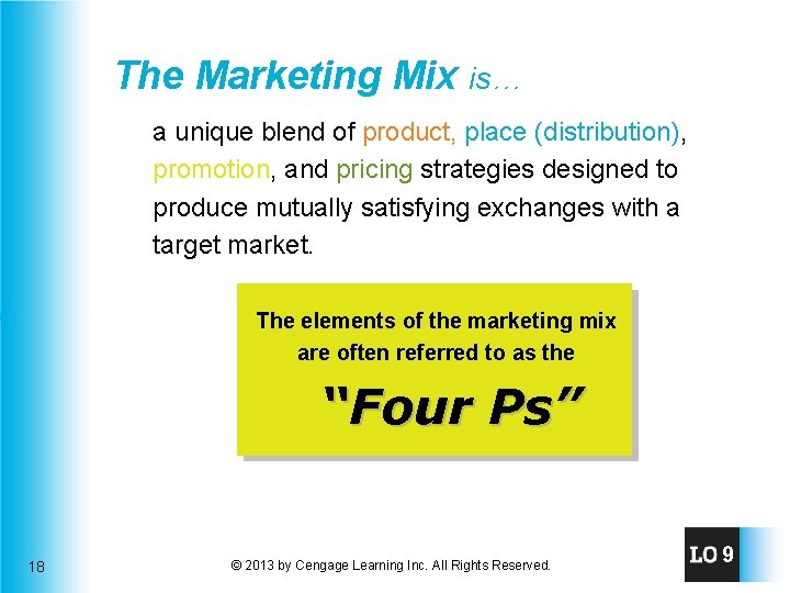 The Marketing Mix is… a unique blend of product, place (distribution), promotion, and pricing