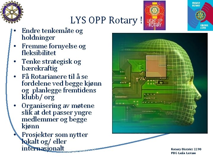 LYS OPP Rotary ! • Endre tenkemåte og holdninger • Fremme fornyelse og fleksibilitet