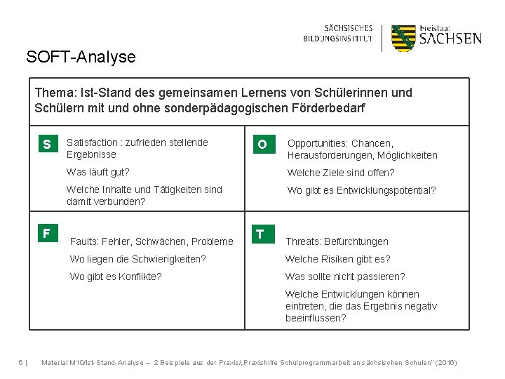 SOFT-Analyse Thema: Ist-Stand des gemeinsamen Lernens von Schülerinnen und Schülern mit und ohne sonderpädagogischen