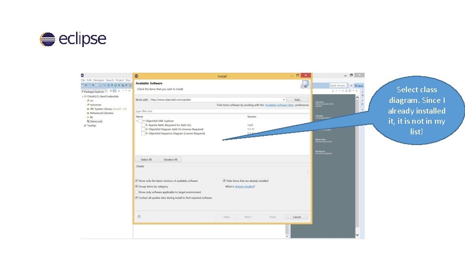 Select class diagram. Since I already installed it, it is not in my list!