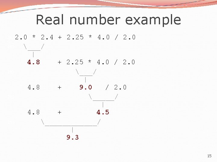 Real number example 2. 0 * 2. 4 + 2. 25 * 4. 0