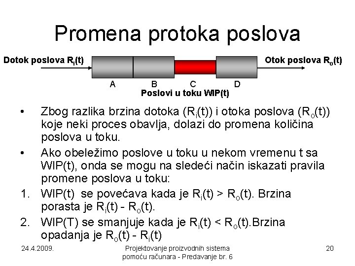 Promena protoka poslova Dotok poslova Ri(t) Otok poslova Ro(t) A B C D Poslovi