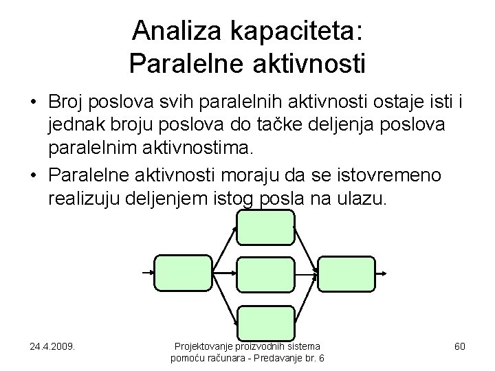 Analiza kapaciteta: Paralelne aktivnosti • Broj poslova svih paralelnih aktivnosti ostaje isti i jednak