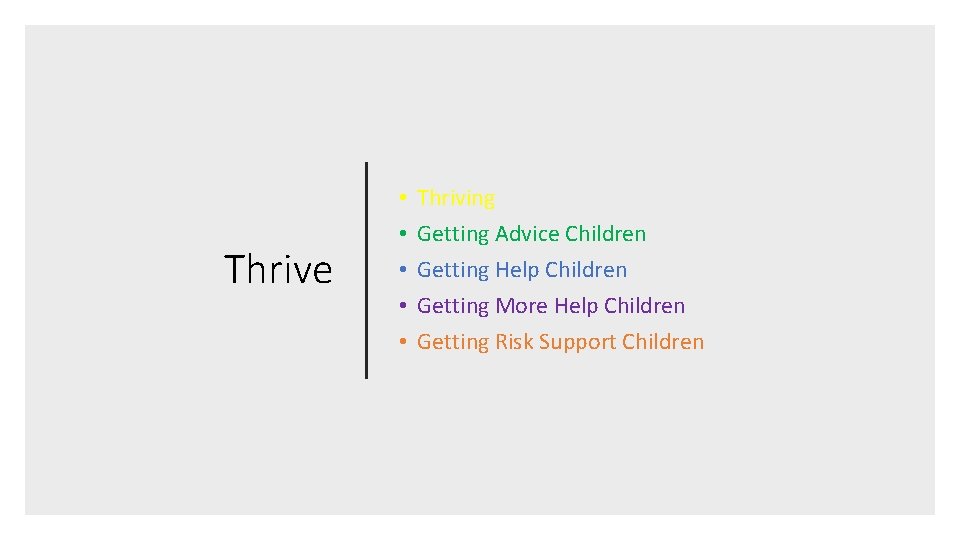 Thrive • • • Thriving Getting Advice Children Getting Help Children Getting More Help