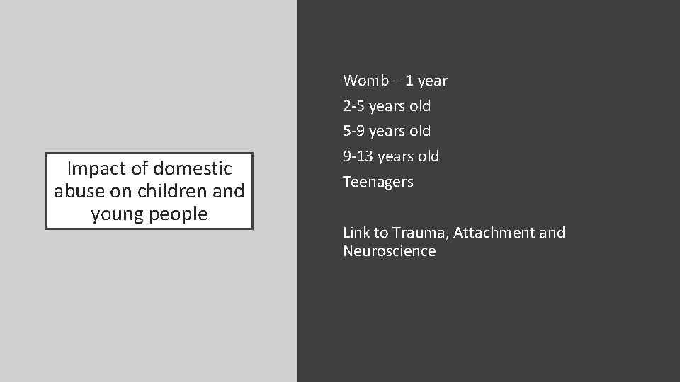 Impact of domestic abuse on children and young people Womb – 1 year 2