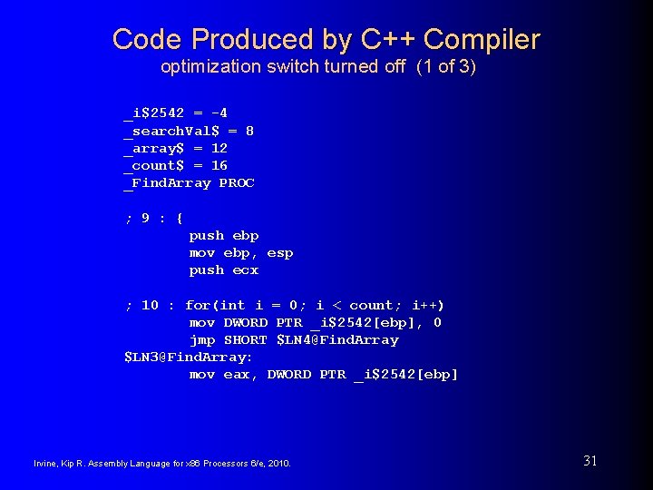 Code Produced by C++ Compiler optimization switch turned off (1 of 3) _i$2542 =