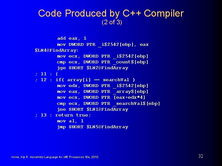 Code Produced by C++ Compiler (2 of 3) add eax, 1 mov DWORD PTR