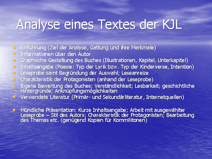 Analyse eines Textes der KJL • • Einführung (Ziel der Analyse, Gattung und ihre