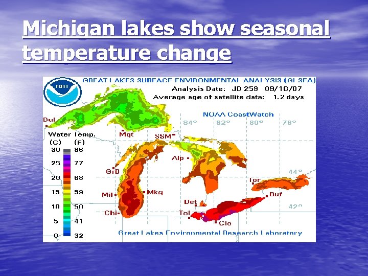 Michigan lakes show seasonal temperature change 