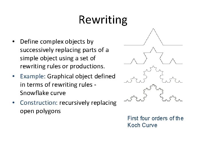 Rewriting • Define complex objects by successively replacing parts of a simple object using
