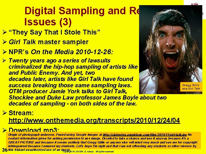 Digital Sampling and Remixing Issues (3) Ø “They Say That I Stole This” Ø
