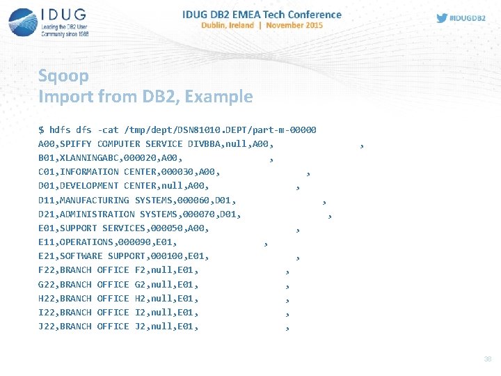 Sqoop Import from DB 2, Example $ hdfs -cat /tmp/dept/DSN 81010. DEPT/part-m-00000 A 00,