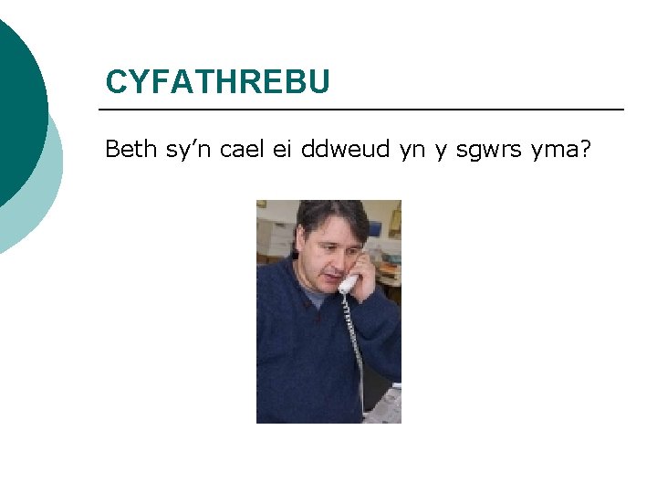 CYFATHREBU Beth sy’n cael ei ddweud yn y sgwrs yma? 