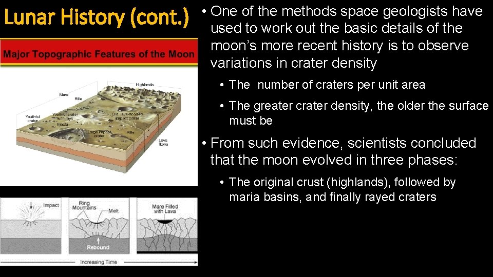 Lunar History (cont. ) • One of the methods space geologists have used to