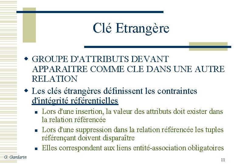 Clé Etrangère w GROUPE D'ATTRIBUTS DEVANT APPARAITRE COMME CLE DANS UNE AUTRE RELATION w