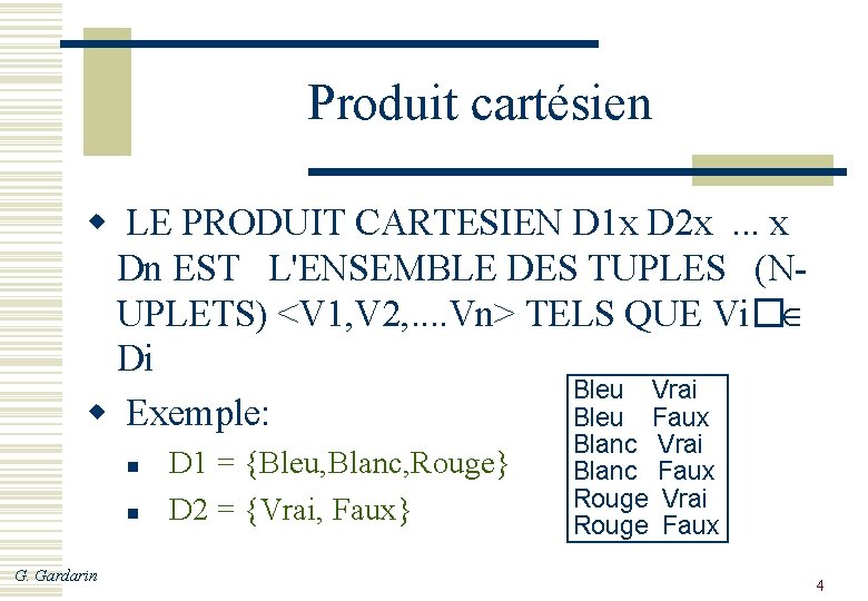 Produit cartésien w LE PRODUIT CARTESIEN D 1 x D 2 x. . .
