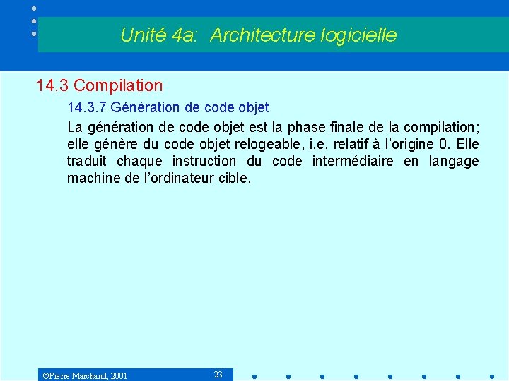 Unité 4 a: Architecture logicielle 14. 3 Compilation 14. 3. 7 Génération de code Unité 4 a: Architecture logicielle 14. 3 Compilation 14. 3. 7 Génération de code