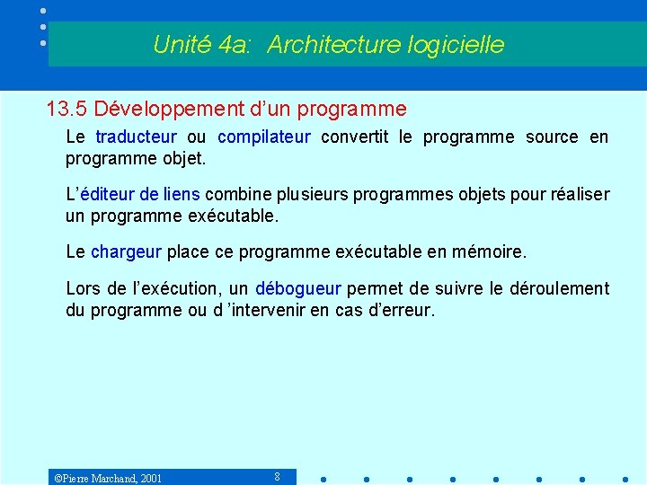 Unité 4 a: Architecture logicielle 13. 5 Développement d’un programme Le traducteur ou compilateur Unité 4 a: Architecture logicielle 13. 5 Développement d’un programme Le traducteur ou compilateur