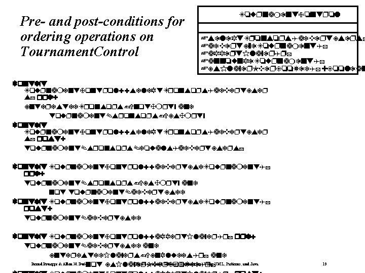 Pre- and post-conditions for ordering operations on Tournament. Control +select. Sponsors(advertisers) +advertize. Tournament() +accept.