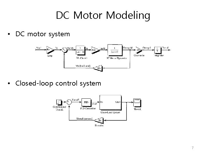 DC Motor Modeling • DC motor system • Closed-loop control system 7 DC Motor Modeling • DC motor system • Closed-loop control system 7