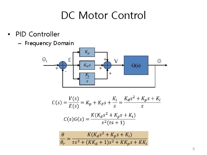 DC Motor Control • PID Controller – Frequency Domain Θr + E + -