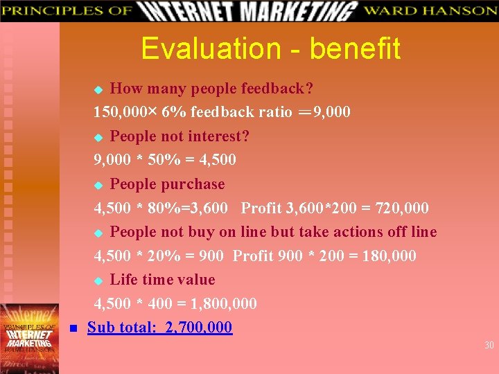 Evaluation - benefit How many people feedback? 150, 000× 6% feedback ratio ＝ 9,