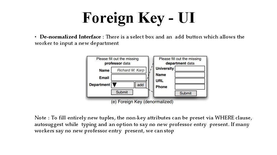Foreign Key - UI • De-normalized Interface : There is a select box and