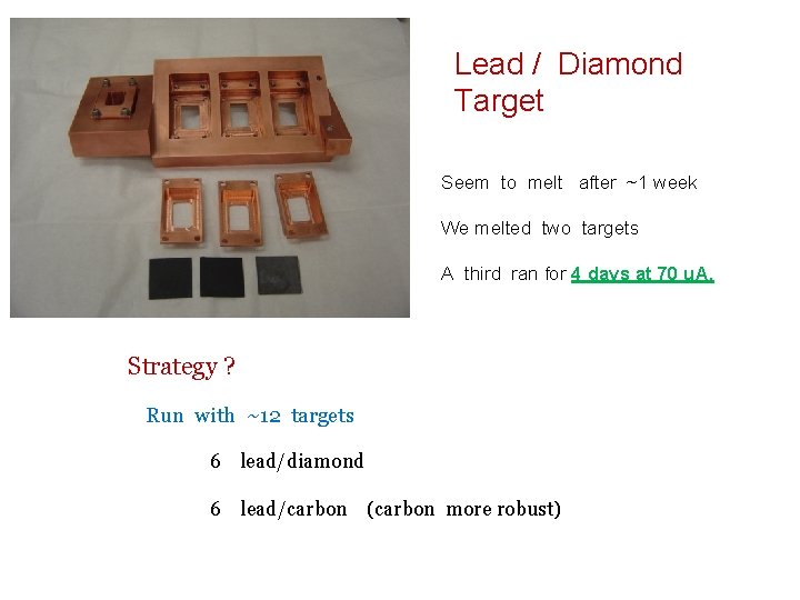 Lead / Diamond Target Seem to melt after ~1 week We melted two targets