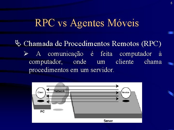 6 RPC vs Agentes Móveis Ä Chamada de Procedimentos Remotos (RPC) Ø A comunicação